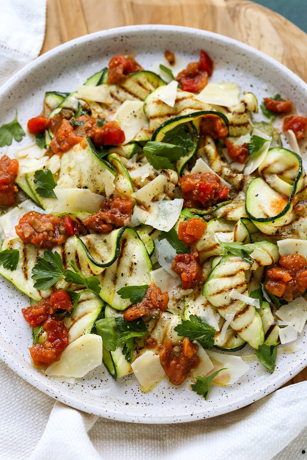 Grilled Zucchini with Bruschetta Caponata Relish