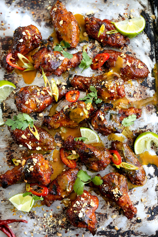 Crispy Coconut Peanut Wings with Cilantro Lime and Chili