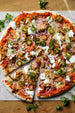 Shawarma Chicken Pizza with Garlic Yogurt Sauce and Pickled Jalapenos