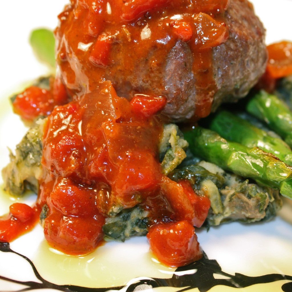 Moroccan Beef Stuffed Koftas with Ricotta Date Filling and Tomato Onion Relish