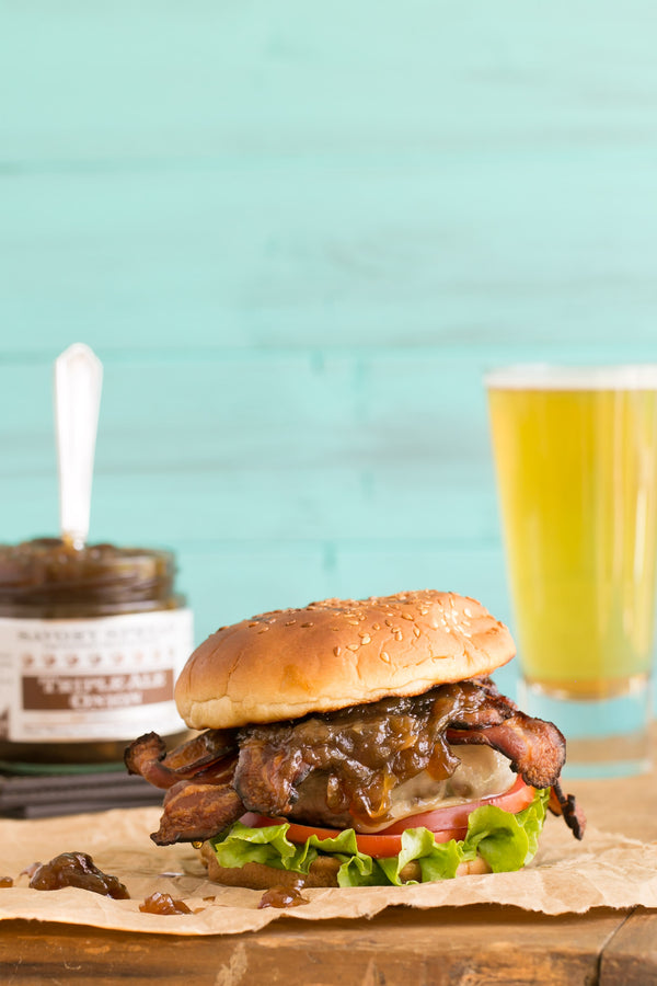 Triple Ale Onion Jam on A Burger | Wozz! Kitchen Creations