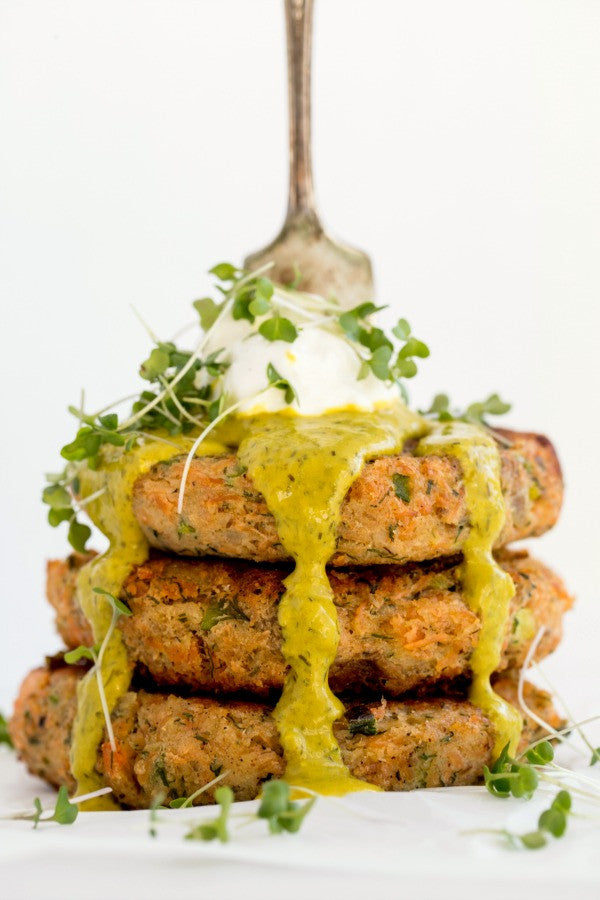 Salmon Potato Cakes with Lemon Dill Tahini Sauce