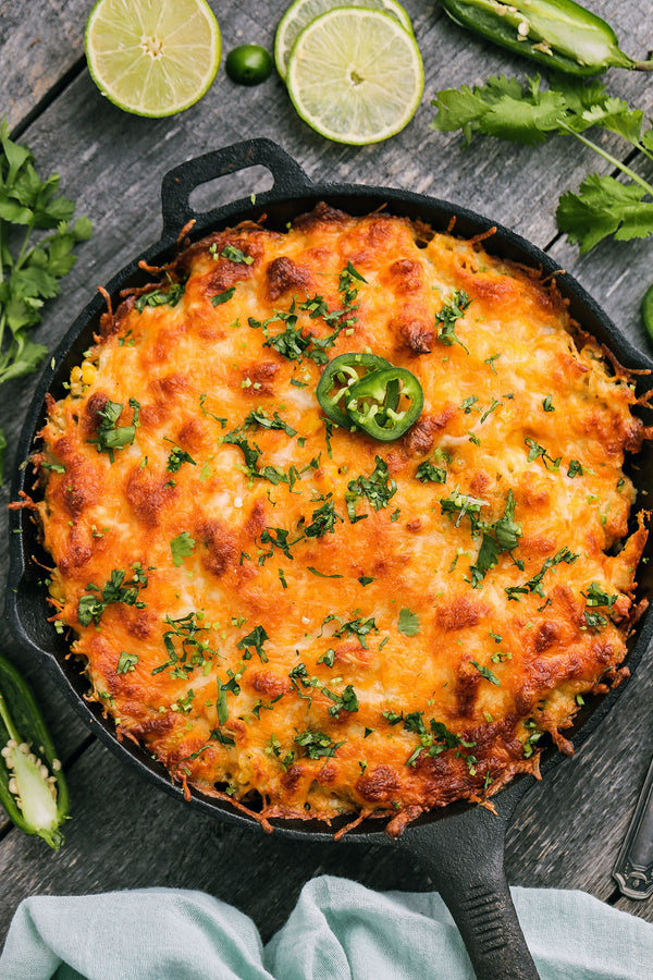 Salsa Verde Chicken Cheese and Rice Bake
