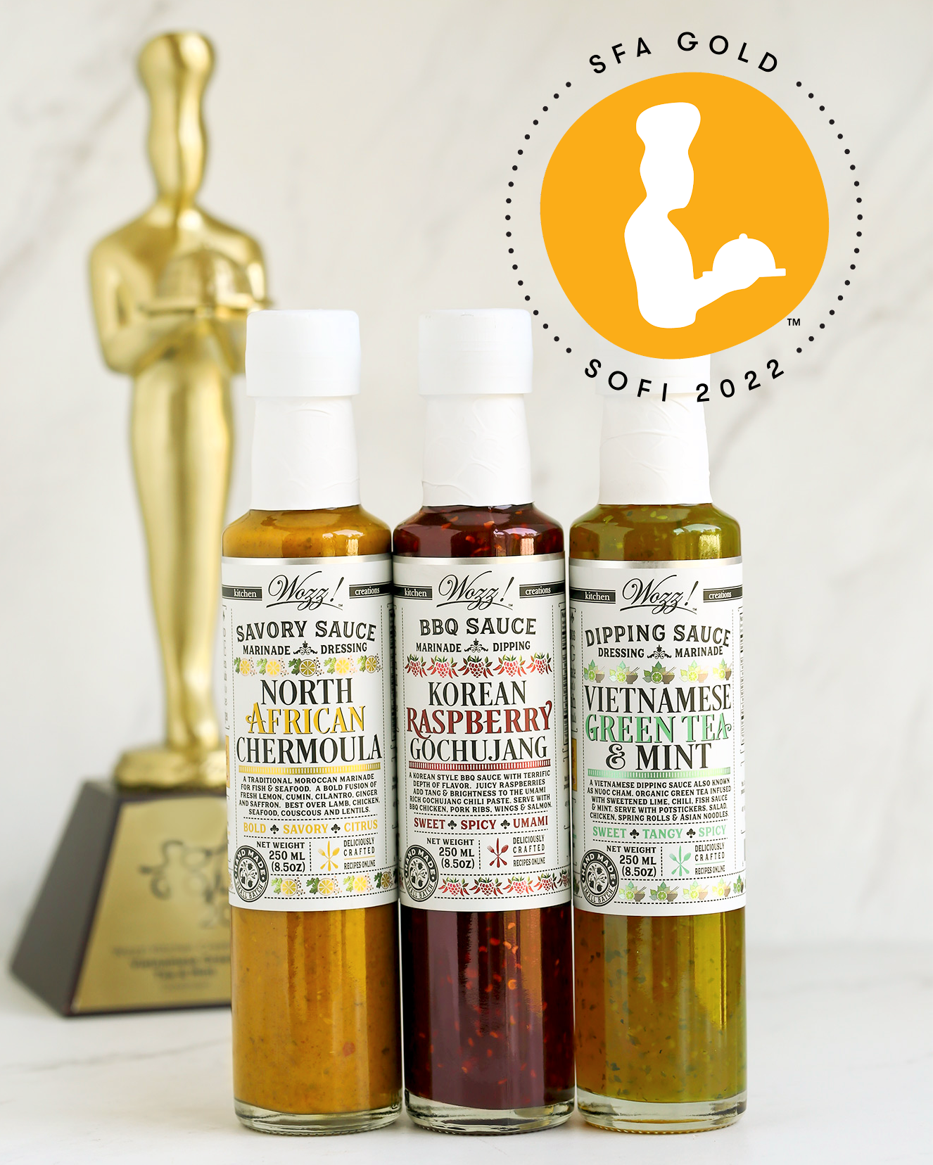 Press Release: Wozz Globally Inspired Cooking Sauces Win 3 Pretigious Gold sofi™ Awards