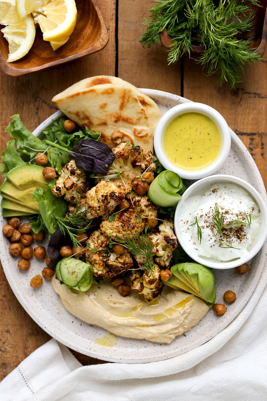 Cauliflower Shawarma with Tahini Dressing and Yogurt Sauce