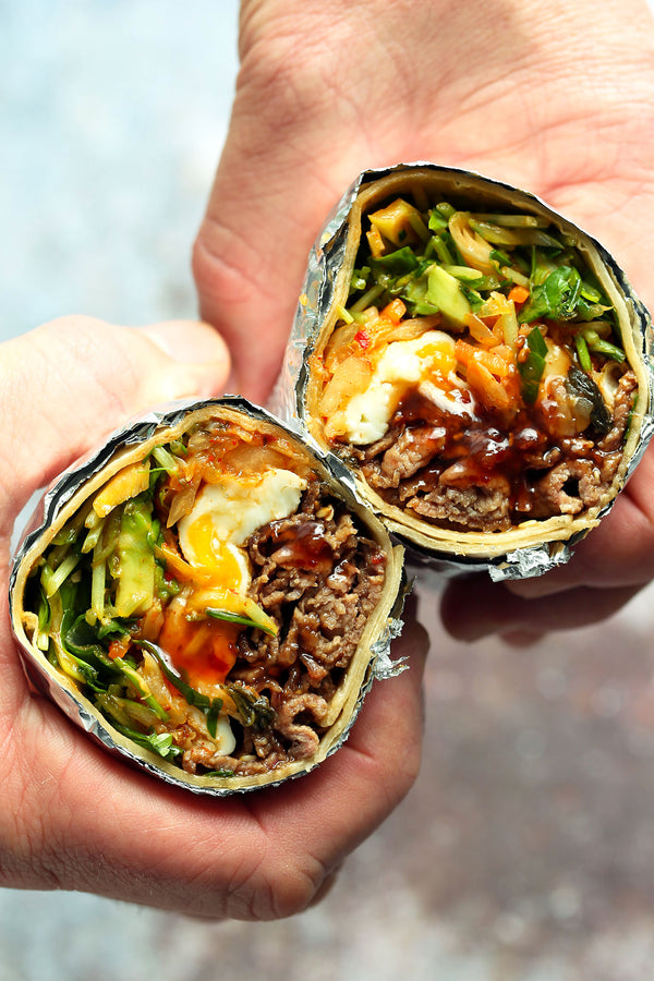 Breakfast Egg Steak Burrito with Korean BBQ Sauce