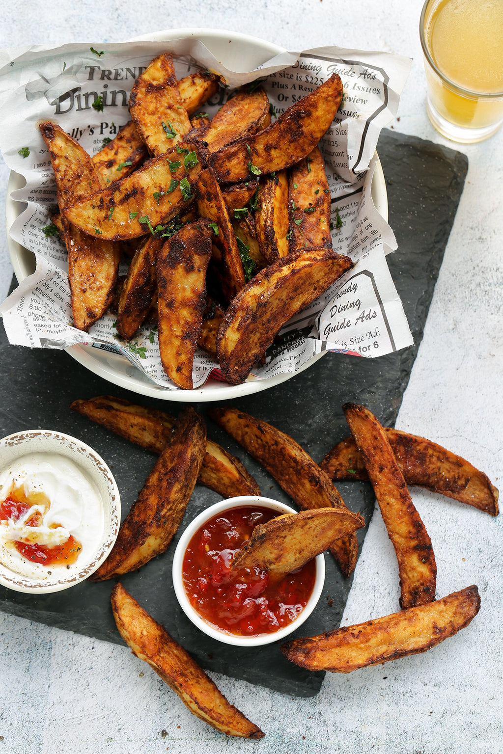 Potato Wedges with Sour Cream and Sweet Chili Dipping Sauce