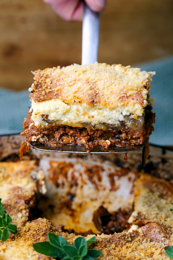 Eggplant Moussaka Lasagna with Shawarma