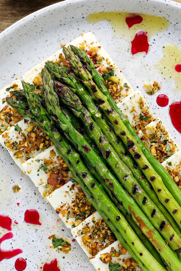 Grilled Asparagus with Feta and Beet Vinegar