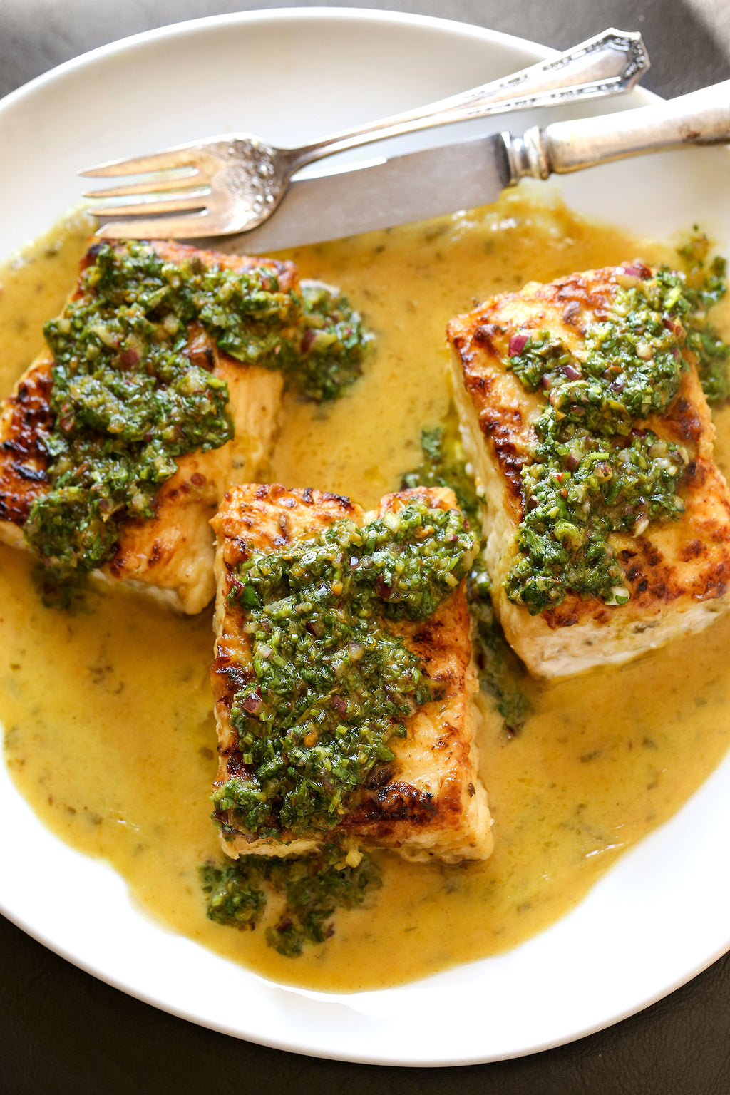 Pan Seared Halibut with Chermoula Butter Sauce