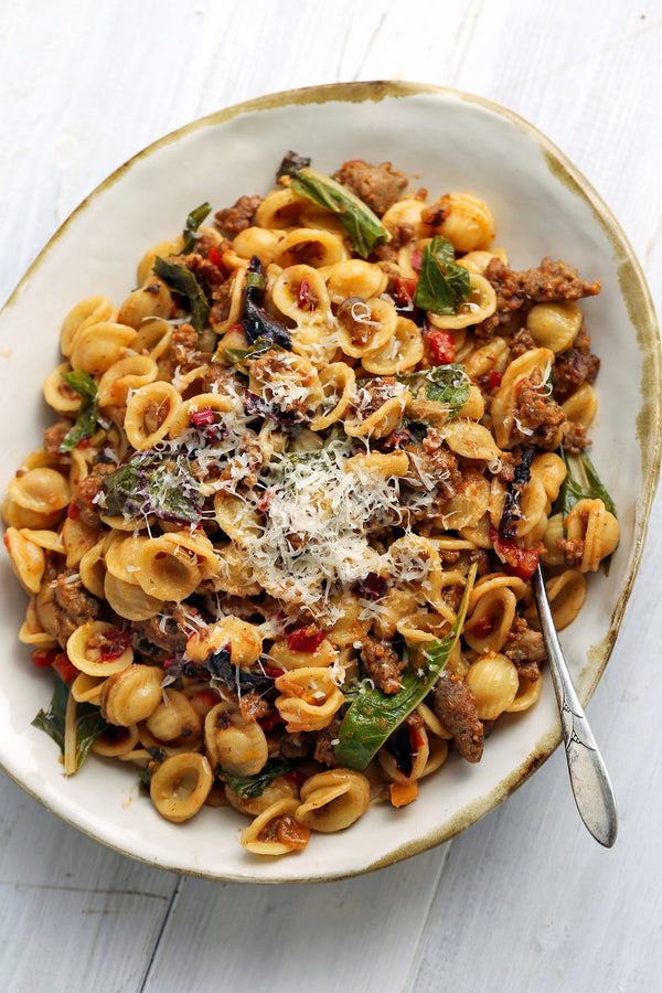 Orecchiette Pasta with Sausage and Caponata