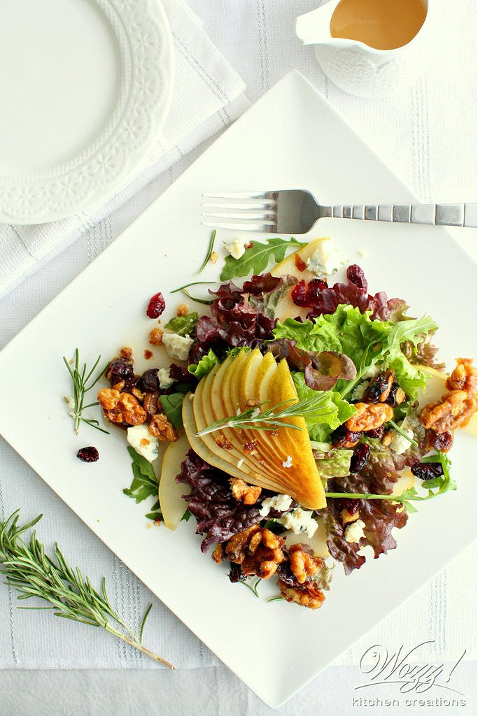 Pear and Gorgonzola Salad with Candied Walnuts and Pear Vinegar