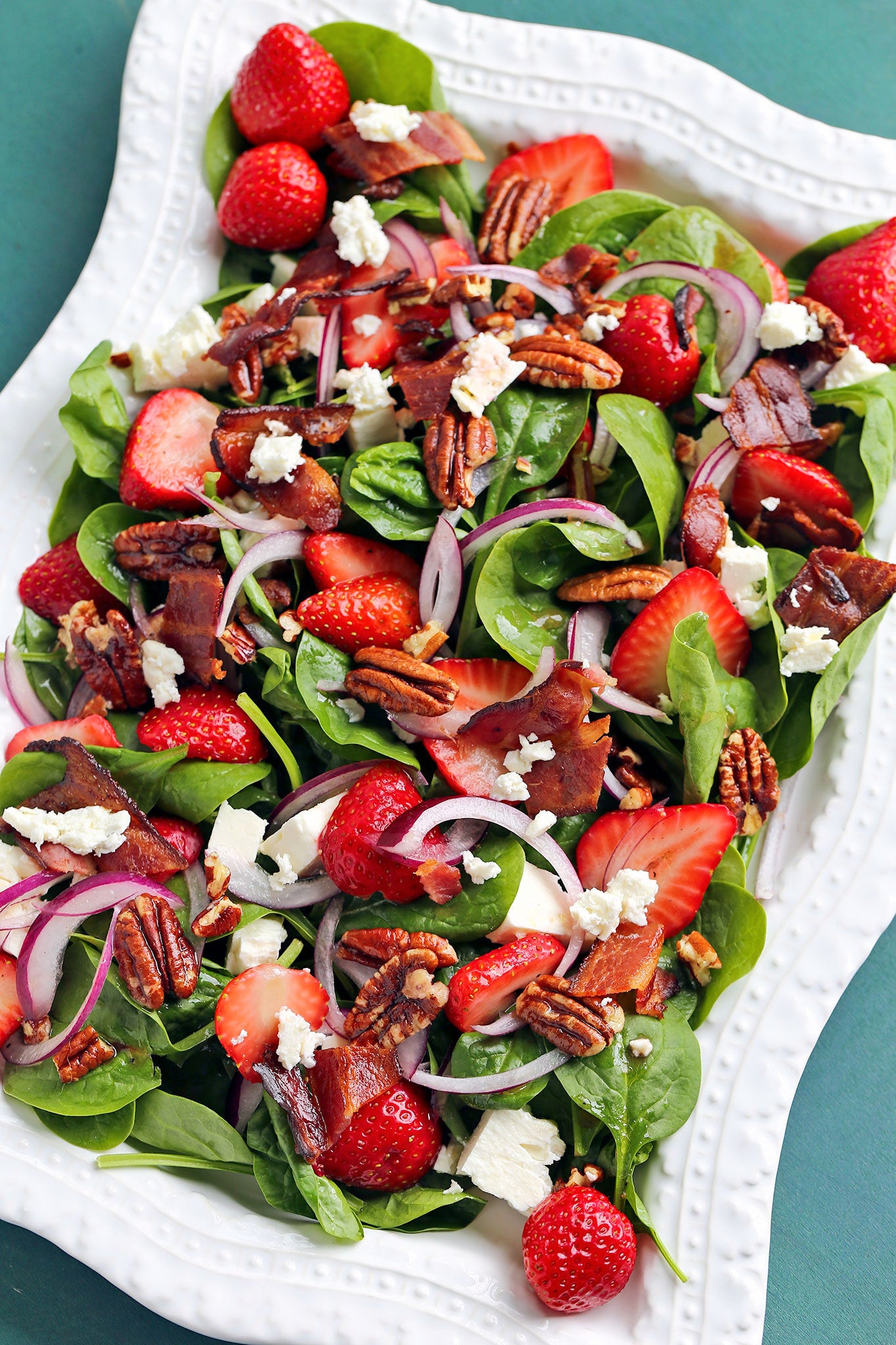 Strawberry Bacon Salad with Strawberry Rhubarb Vinegar Dressing