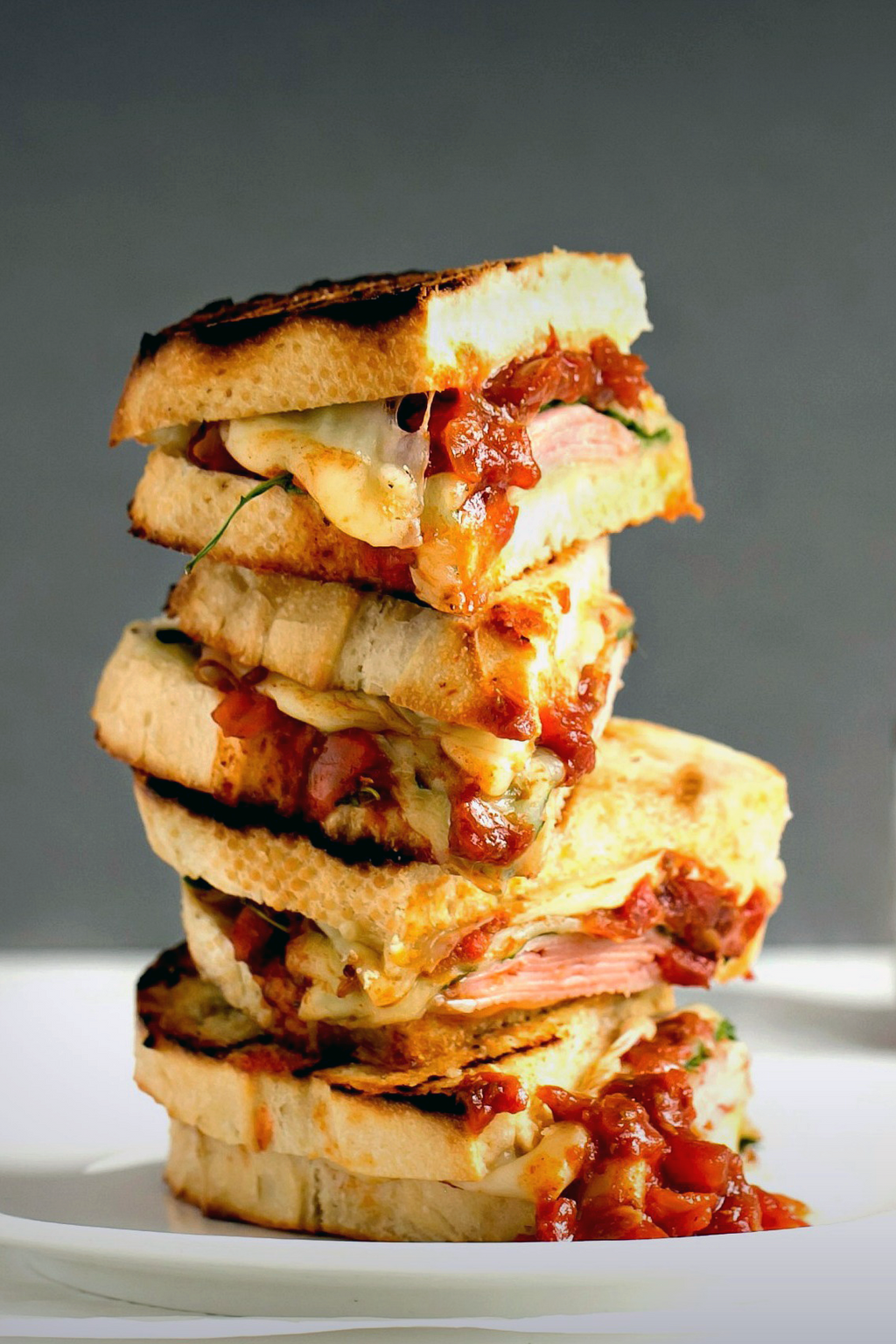 Grilled Cheese with Ham, Spinach, Gruyere, Cheddar and Moroccan Tomato Onion Relish