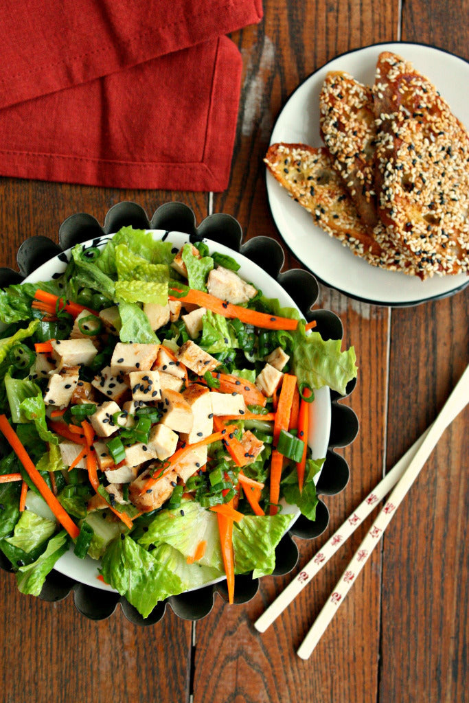 Asian Chicken Salad w/ Ginger Soy Dressing and Sesame Toasts
