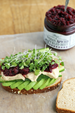 veggie hummus sandwich with pickled beet relish