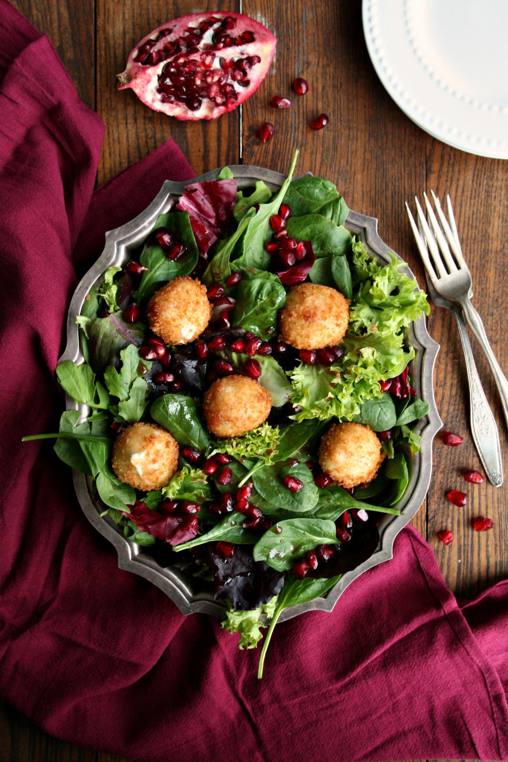 Fried Goats Cheese Salad with Cranberry Vinegar
