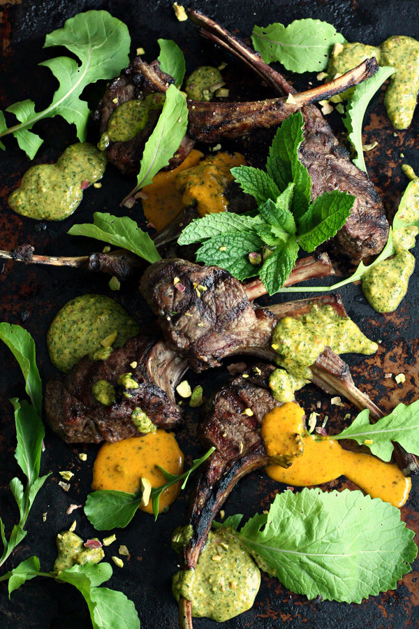 Grilled Lamb Chops with Chermoula Mint Pesto