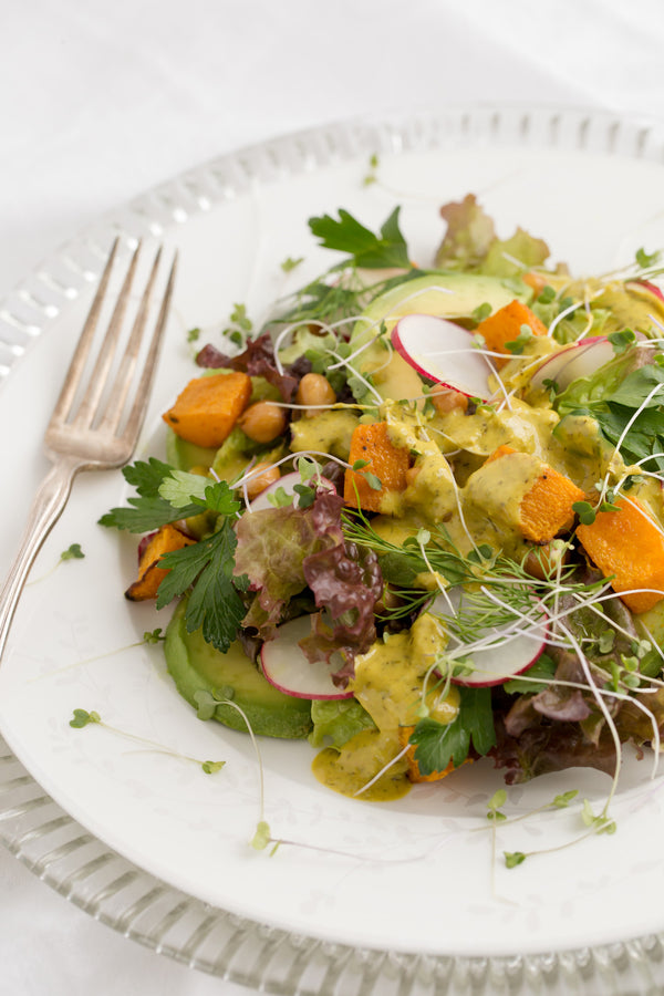 Roasted Squash and Chickpea Salad with Lemon Tahini Dressing