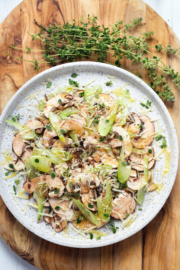 Italian Mushroom and Celery Salad with Parmesan and Lemon Thyme Vinegar
