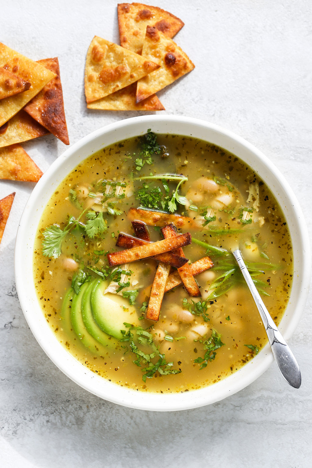 Salsa Verde Chicken and White Bean Soup