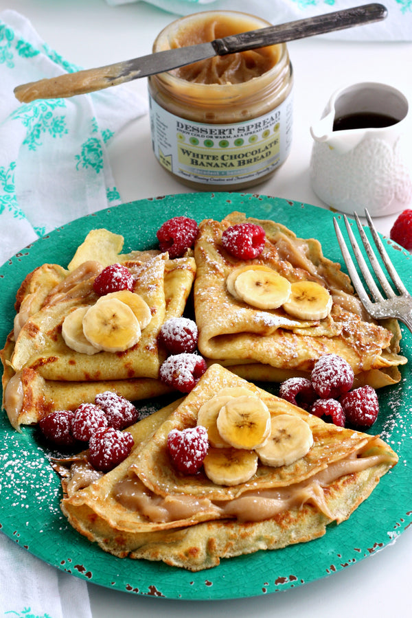 Crepes with White Chocolate Banana Bread Dessert Spread